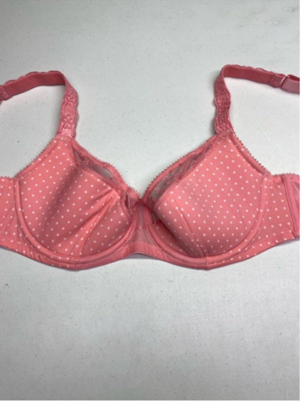 Voglo Coral Pink Polka Dot Lace Bra 40C *P1037